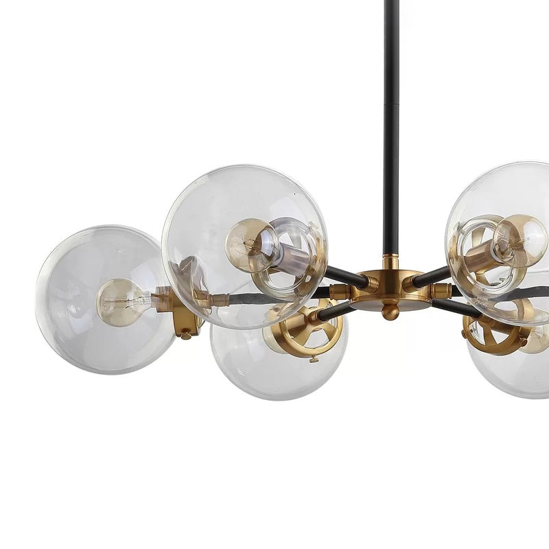 Lustre minimaliste à bulles dorées et noires - Suspension en verre à 6 ampoules