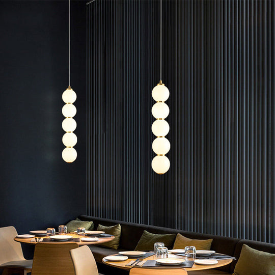 Sugar-Coated Opal Glass Chandelier - Minimal 5-Light Gold Pendant Light Kit For Dining Room