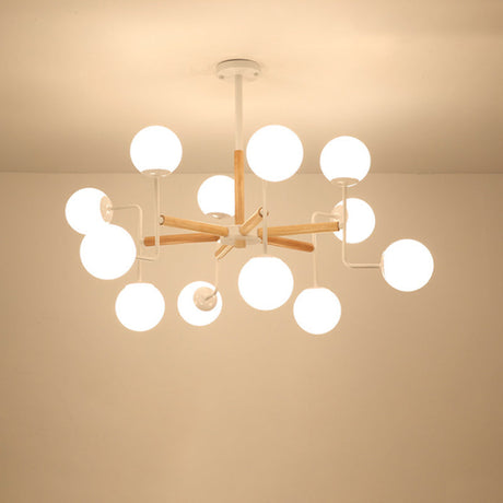 Sleek Wooden Chandelier Pendant Light With Glass Shade