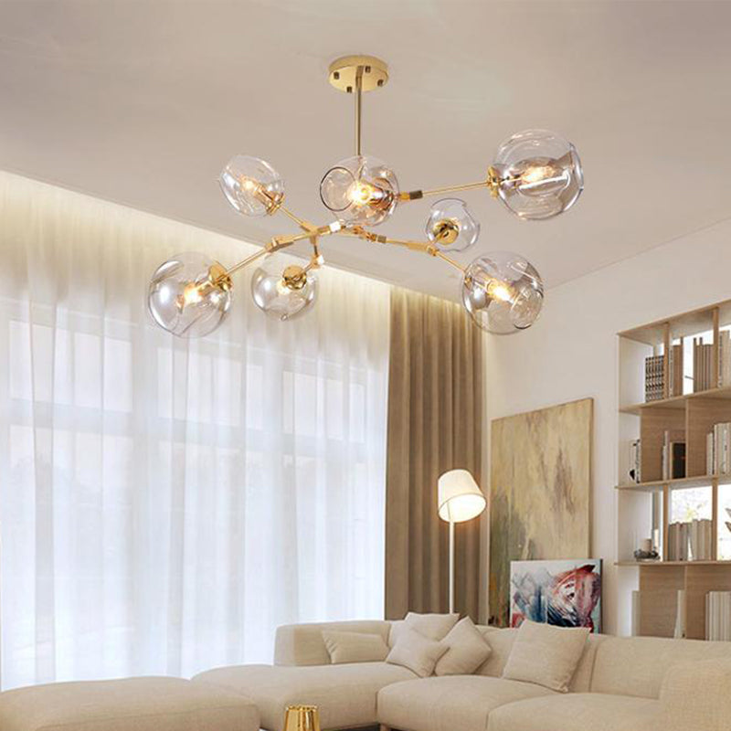 Gold Dimpled Glass Pendant Chandelier - Simplicity Cup Shade 7 Bulb Clear For Dining Room