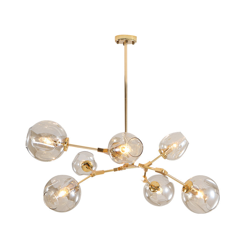 Gold Dimpled Glass Pendant Chandelier - Simplicity Cup Shade 7 Bulb Clear For Dining Room