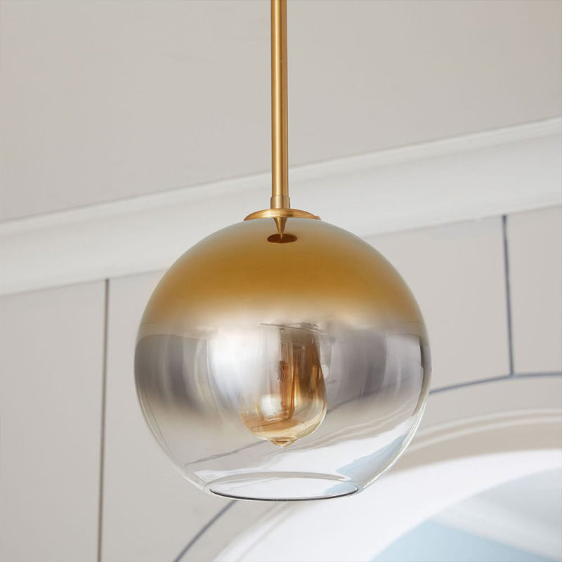 Contemporary Gold Pendant Light Fixture For Bedroom - Fading Glass Globe Design