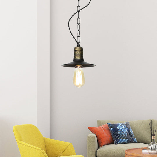 Wrought Iron Black Pendant Light - Retro 1-Light Hanging Fixture For Living Room (7/8.5/10 Width) /
