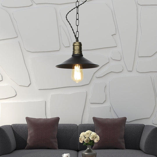 Wrought Iron Black Pendant Light - Retro 1-Light Hanging Fixture For Living Room (7/8.5/10 Width) /