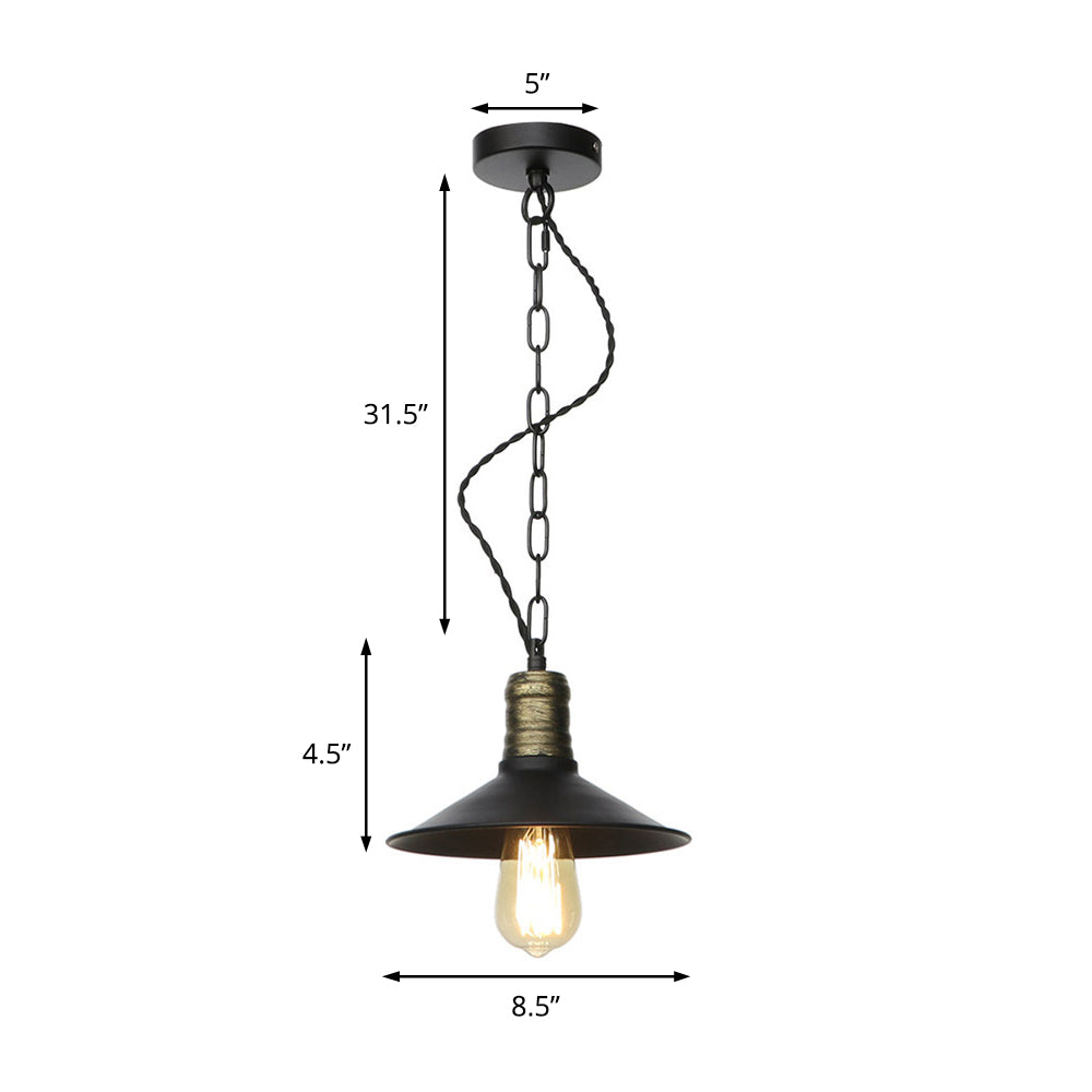 Wrought Iron Black Pendant Light - Retro 1-Light Ceiling Fixture For Living Room (7’/8.5’/10’ Wide)