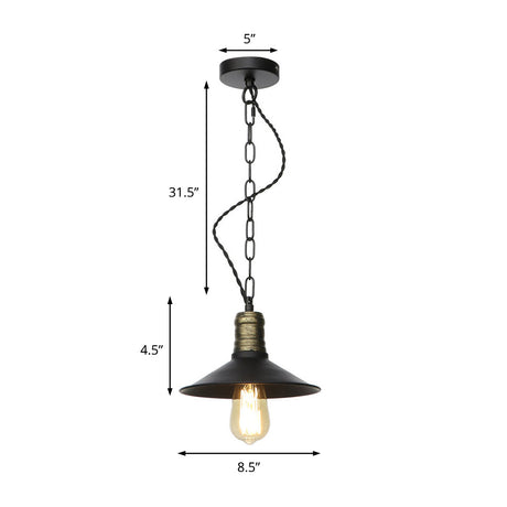 Wrought Iron Black Pendant Light - Retro 1-Light Hanging Fixture For Living Room (7/8.5/10 Width)