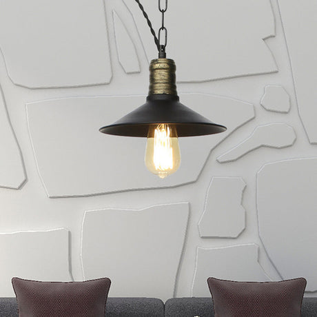 Wrought Iron Black Pendant Light - Retro 1-Light Hanging Fixture For Living Room (7/8.5/10 Width)