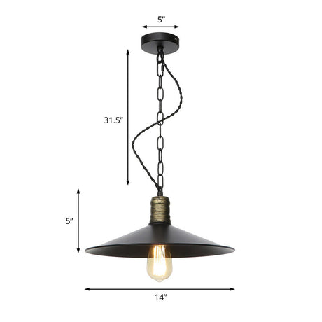 Wrought Iron Black Pendant Light - Retro 1-Light Hanging Fixture For Living Room (7/8.5/10 Width)