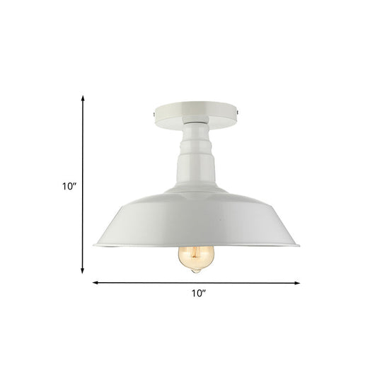 Vintage Iron Barn Dining Room Ceiling Light Fixture - 1 Black/White Semi Flush 10 14 Or 18 Diameter