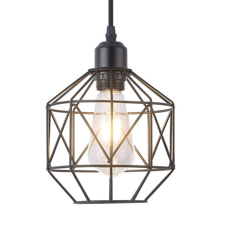 Vintage Black Metal Prism Cage Pendant Lamp For Dining Room