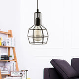 Retro Black Metal Prism Cage Pendant Ceiling Light Stylish Hanging Fixture For Living Room