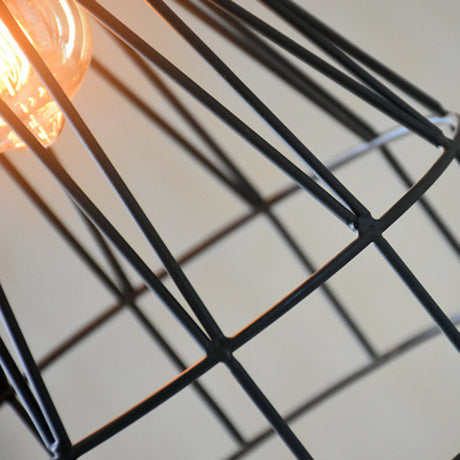 Modern Geometric Wire Cage Pendant Light With Wooden Top 1-Light Black