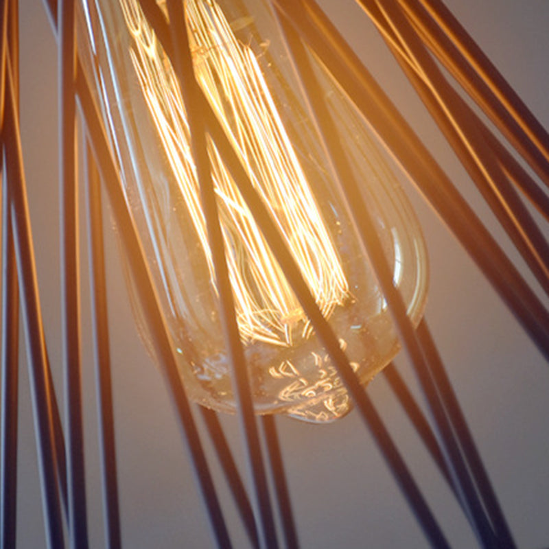 Modern Geometric Wire Cage Pendant Light With Wooden Top 1-Light Black