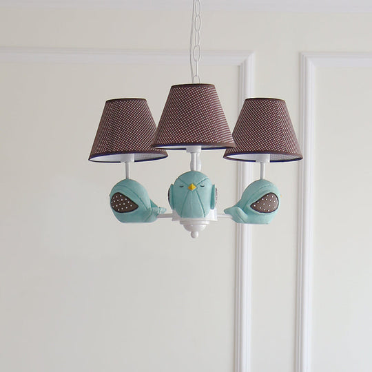 Macaron Colored Bird Chandelier: Resin Pendant Light For Kids Bedroom 3 / Blue
