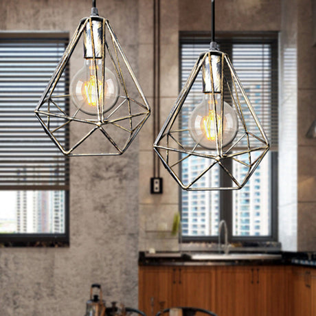 1-Light Pendant Ceiling Light - Wire Cage Wrought Iron Lamp (Country Style) Black/Copper/Gold Living