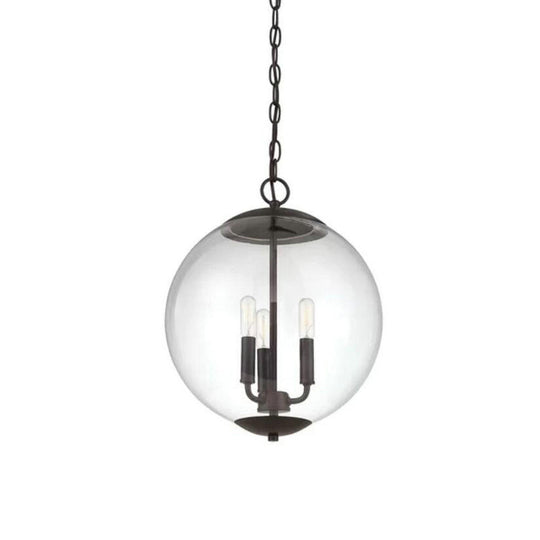 Vintage 3-Light Pendant With Clear Glass Globe Shade - Black/Chrome/Gold Perfect For Dining Room