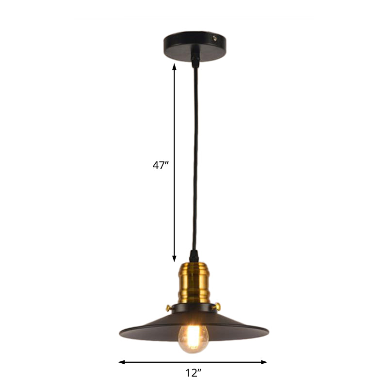 Industrial Black Flared Single Bulb Metal Pendant Light - 8.5’/10’/12’ Wide Stylish Dining