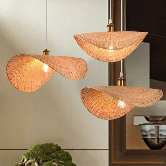 Lampe suspendue asiatique en bambou en forme de feuille de lotus à 1 lampe - Kit de lampe suspendue en bois pour restaurant