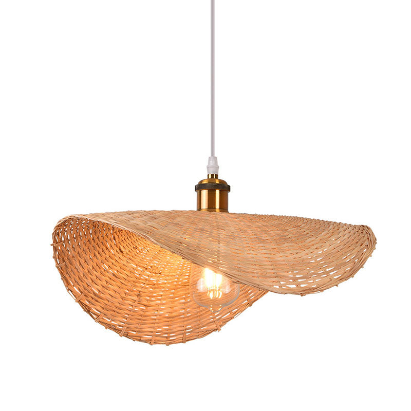 Lampe suspendue asiatique en bambou en forme de feuille de lotus à 1 lampe - Kit de lampe suspendue en bois pour restaurant