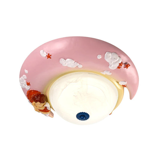Little Angel Resin Crescent Flush Mount Light - Modern Ceiling Lamp For Kid Bedroom