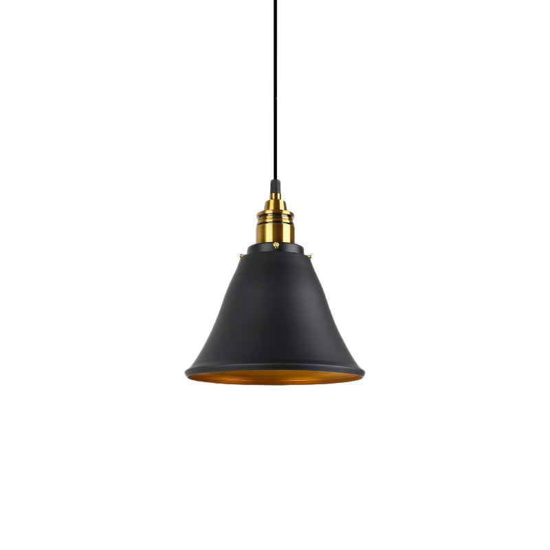 Industrial Wrought Iron Pendant Light With Bell Shade - Black/White/Gold Ideal For Living Room