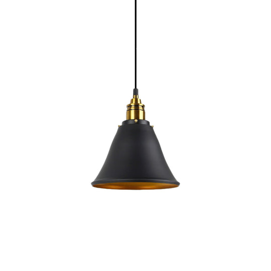 Industrial Wrought Iron Pendant Light With Bell Shade - Black/White/Gold Ideal For Living Room