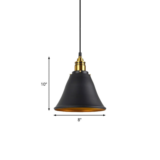 Industrial Wrought Iron Pendant Light With Bell Shade - Black/White/Gold Ideal For Living Room