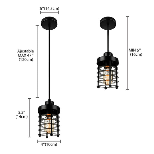 Industrial Pendant Light With Metallic Cage Shade - Matte Black/Rust Ideal For Table Lighting