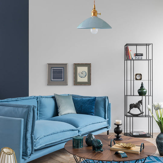 Vintage Single-Light Dome Shade Iron Pendant Light Fixture For Restaurant Ceiling - White/Pink/Blue