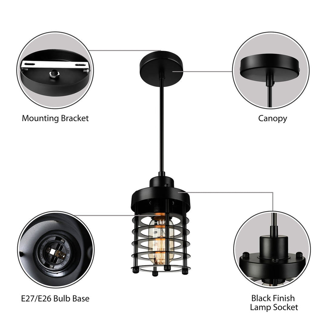 Industrial Pendant Light With Metallic Cage Shade - Matte Black/Rust Ideal For Table Lighting