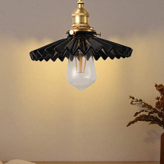 Vintage Scalloped Shade Pendant Ceiling Light - Single Hanging Lamp For Dining Room In Black/White