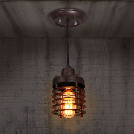 Industrial Pendant Light With Metallic Cage Shade - Matte Black/Rust Ideal For Table Lighting Rust