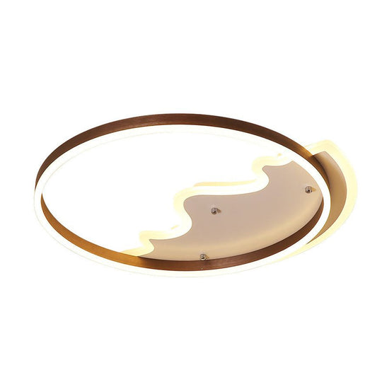 Contemporary Led Flush Mount Ceiling Light With Coffee - Colored Metal Ring - Ideal For Mountain