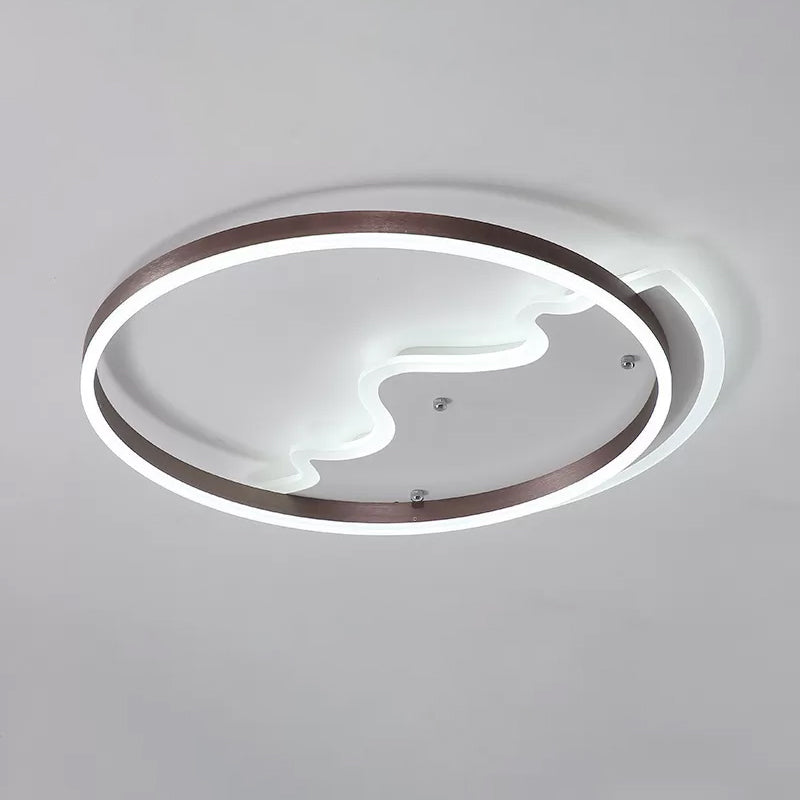 Contemporary Led Flush Mount Ceiling Light With Coffee - Colored Metal Ring - Ideal For Mountain