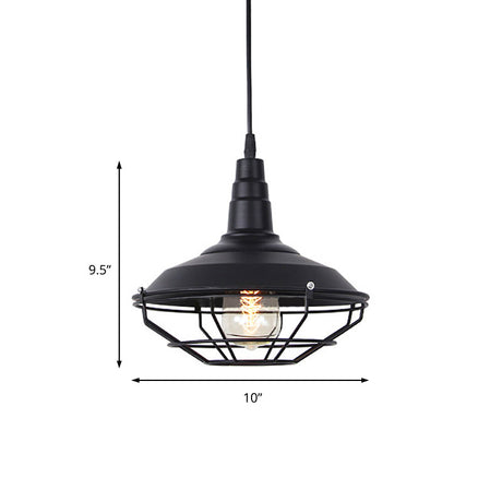 Nautical Iron 1-Light Black Pendant Light With Wire Cage For Barn Living Room