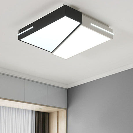 Contemporary White Quadrate Flush Mount Ceiling Light - Led Metal Lighting Fixture / Square