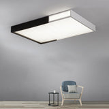 Led Flush Mount Light In Simple Metal Black And White Quadrilateral Design Black-White / Warm