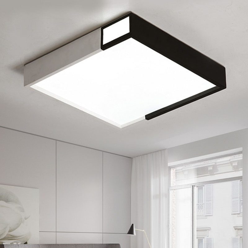 Led Flush Mount Light In Simple Metal Black And White Quadrilateral Design Black-White / Warm Square