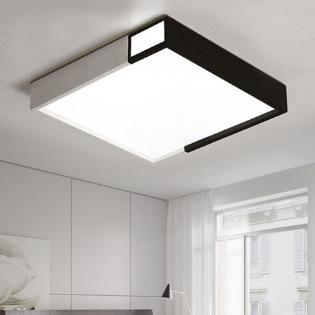 Led Flush Mount Light In Simple Metal Black And White Quadrilateral Design Black-White / Warm Square