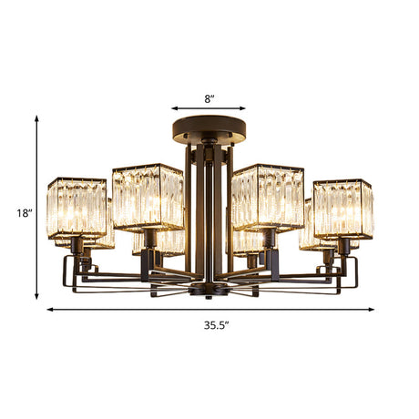 Vintage Style Black Square Metal Ceiling Light Fixture With Crystal Prism - 4/6/8 Lights Ideal For