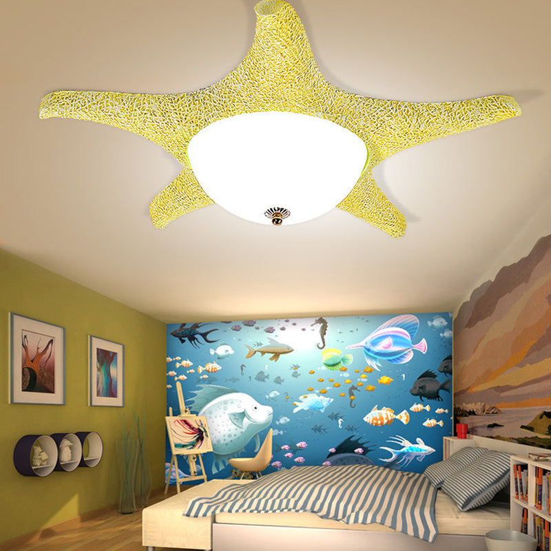 Nordic Stylish Starfish Kids Flush Mount Ceiling Light Fixture Yellow