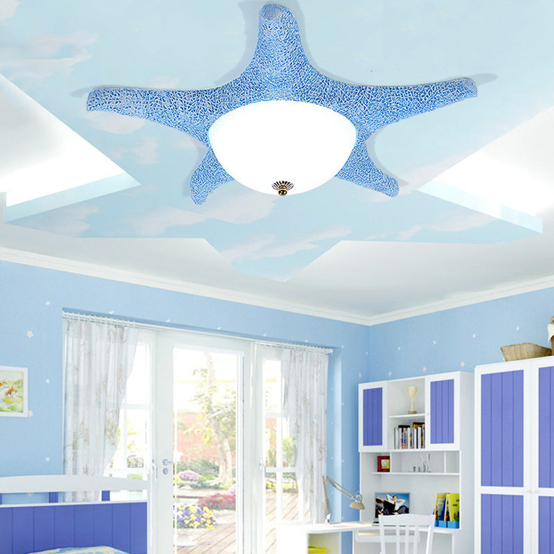 Nordic Stylish Starfish Kids Flush Mount Ceiling Light Fixture Blue