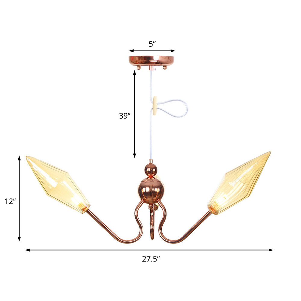Amber/Clear Metal And Glass Diamond Chandelier: Industrial 3-Light Suspension Lamp