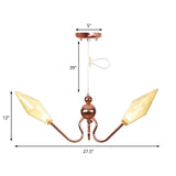 Industrial Diamond Chandelier: Metal & Glass 3-Light Amber/Clear Suspension Lamp