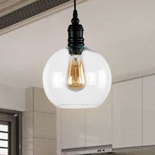 Black Pendant Light Fixture With Clear Glass Shade - Modern Industrial Hanging Design For Kitchen
