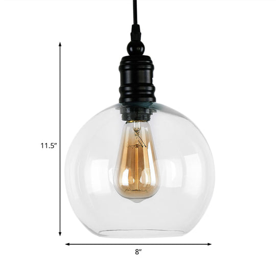 Black Pendant Light Fixture With Clear Glass Shade - Modern Industrial Hanging Design For Kitchen