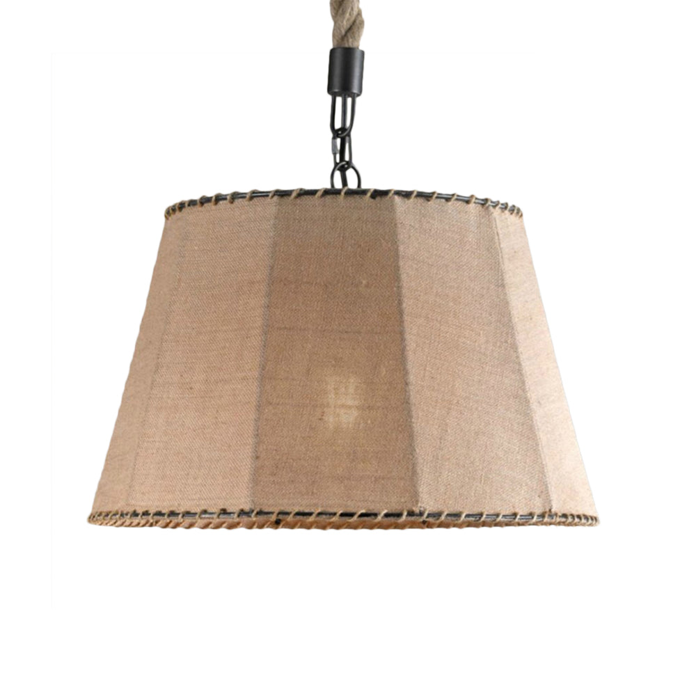Beige Industrial Tapered Pendant Light With Rope And Fabric Shade