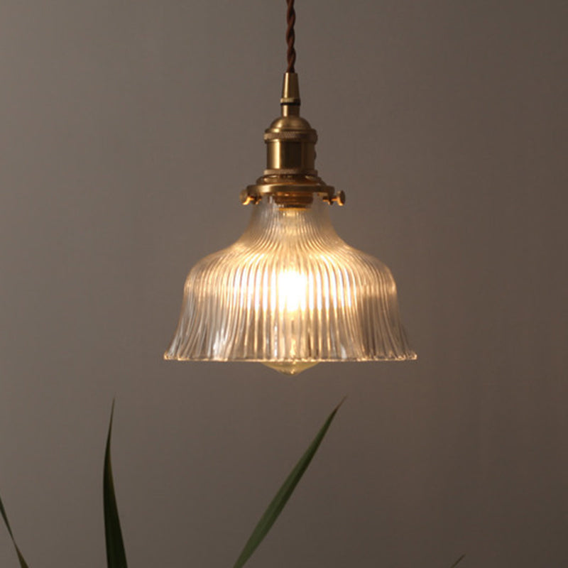 Industrial Clear Textured Glass Pendant Lamp - 1 Light Brass Barn Hanging Indoor 6’/8 / 6’