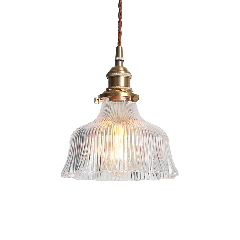 Industrial Clear Textured Glass Pendant Lamp - 1 Light Brass Barn Hanging Indoor 6’/8