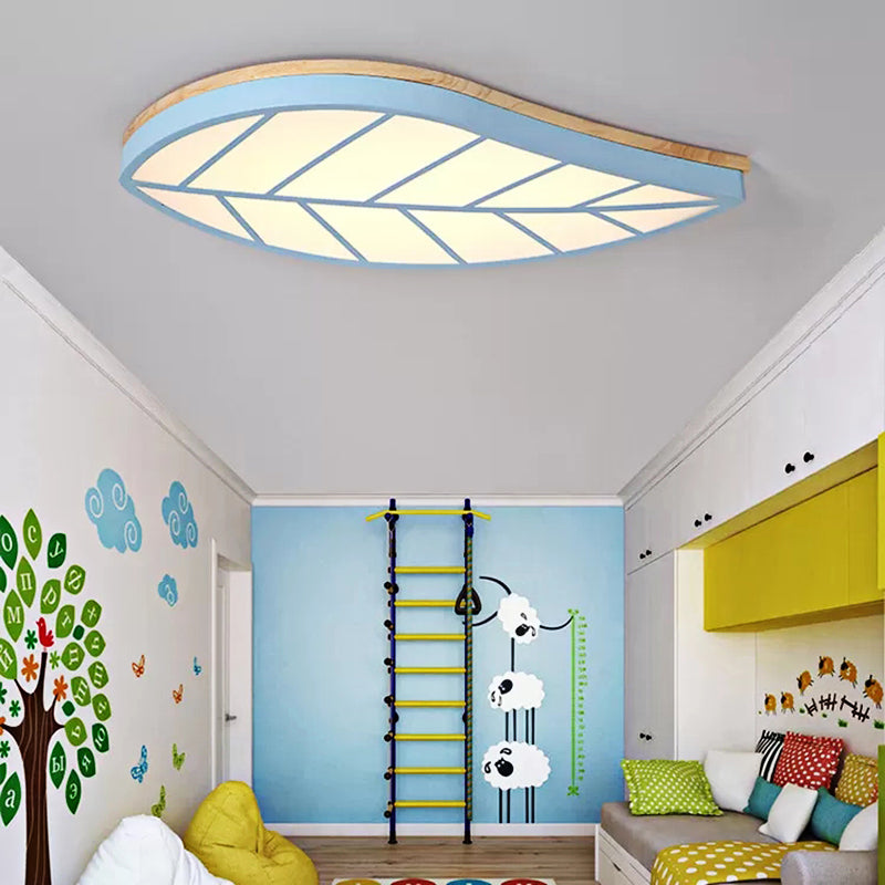 Modern Flush Mount Leaf Ceiling Lamp For Child’s Bedroom With Undertint Finish Blue / Warm